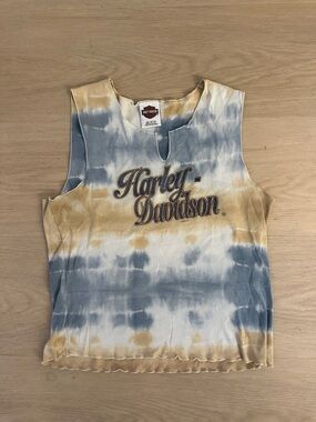 Harley-Davidson Women's Tie-Dye Sleeveless Tank 2004 - Blue, Tan & White